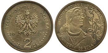 ПОЛЬША 2 ЗЛОТЫХ 2013 АГНЕШКА ОСЕЦКАЯ, СЕРИЯ ИСТОРИЯ ПОЛЬСКОЙ МУЗЫКИ KM 833 нордик 111-633