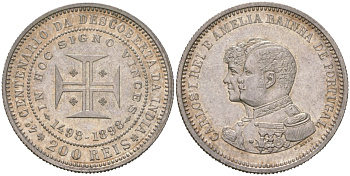 Португалия 200 реалов (рейсов) 1898 Карлуш I (1889-1908), 400 лет Открытию Индии KM 537 серебро 4584-1135