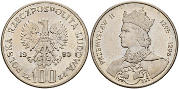 Польша 100 злотых 1985 MW, серия польские правители, Пшемыслав II (1295-1296) KM 155, Parchimowicz 411 медно-никель UNC 4599-724