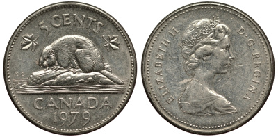 КАНАДА 5 ЦЕНТОВ 1979 БОБЁР, ЕЛИЗАВЕТА II (1952-) KM 60.2 никель 4182-253