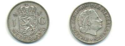 Нидерланды 1 гульден 1957 Юлиана (1948-1980) KM 184  серебро 83-745