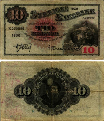 ШВЕЦИЯ 10 КРОН 1930 Pick 34m бумага 6312-56-3-1