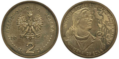 ПОЛЬША 2 ЗЛОТЫХ 2013 АГНЕШКА ОСЕЦКАЯ, СЕРИЯ ИСТОРИЯ ПОЛЬСКОЙ МУЗЫКИ KM 833 нордик 111-633