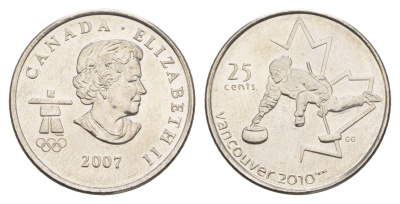 Канада 25 центов 2007 XXI зимние Олимпийские Игры, Ванкувер 2010 - Кёрлинг KM 682 сталь плакированная никелем UNC 4652-1137