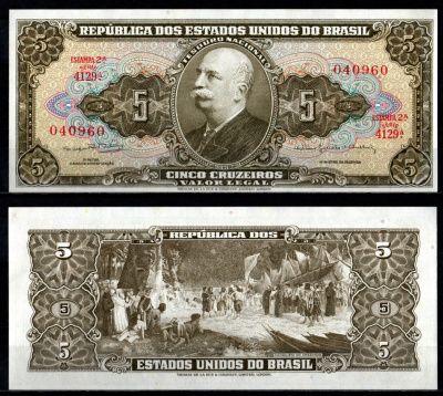 Бразилия 5 крузадо ND (1962-1964) Pick 176 d бумага UNC (пресс) 7191-20-3-1