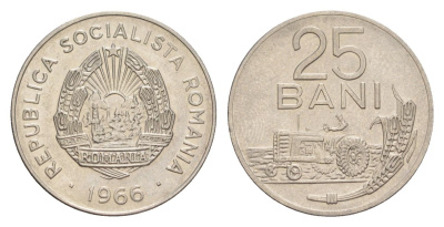 Румыния 25 бань (бани) 1966 KM 94 сталь плакированная никелем UNC 4632-1028