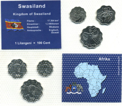 Свазиленд лот из 3 монет - 5, 10, 20 центов в пластиковой запайке UNC 7-4-1-38