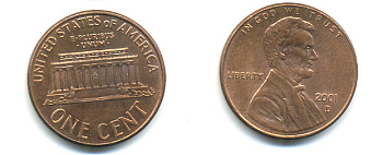 США 1 ЦЕНТ 2001 D ЛИНКОЛЬН KM 201b цинк плакированный медью 86-433