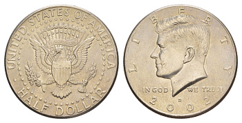 США 1/2 доллара (50 центов) 2002 D, Джон Кеннеди KM A202b медь плакированная медно-никелем aUNC 4517-422