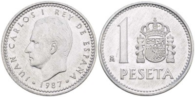 ИСПАНИЯ 1 ПЕСЕТА 1987 ХУАН КАРЛОС I (1975-) KM 821 алюминий 213-144