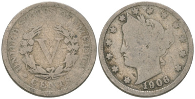 США 5 центов 1906 голова свободы KM 112 медно-никель 3336-145