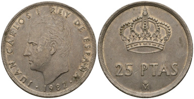 Испания 25 песет 1982 Хуан Карлос I (1975-2014) KM 824 медно-никель 181-1114