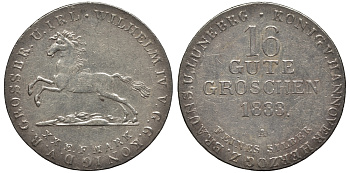 Брауншвейг-Каленберг-Ганновер 16 гутергрошенов 1833 A, Вильгельм IV (1830-1837) J. 33, AKS 66, Kahnt 212 серебро  aUNC  11-119-54