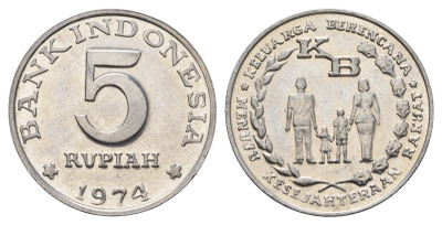 Индонезия 5 рупий 1974 ФАО - Планирование семьи KM 37 алюминий UNC 4634-833