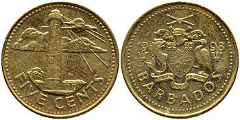 Барбадос 5 центов 1998 маяк Саут-Пойнт KM 11 латунь 4398-556