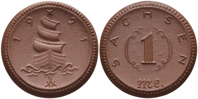 Саксония 1 марка 1921 парусник J. N 55 фарфор 1094-4-43