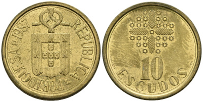 Португалия 10 эскудо 1987 KM 633 никель латунь 4148-514