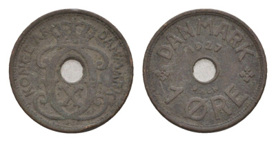 Дания 1 эре 1927 HCN, Кристиан X (1912-1947) KM 826 бронза 4658-134