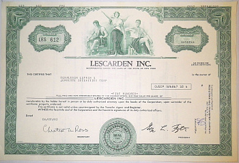 США, Lescarden Inc. 500 акций 1983 бумага 8805-47-1