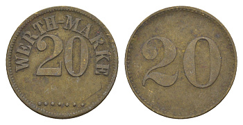 Германия игровой жетон в 20 пфеннигов ND без отметки латунь 4636-1264