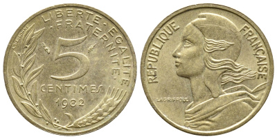 ФРАНЦИЯ 5 САНТИМОВ 1982 ТИП MARIANNE KM 933 медь алюминий никель 93-1316
