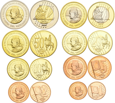 Ватикан набор из 8 монет 2007 probe, essai, европробники большого формата, в капсулах и буклете, Бенедикт XVI PROOF 3-6-4-43