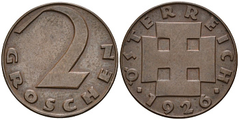 Австрия 2 гроша 1926 KM 2837 бронза 4541-441
