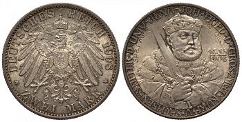 Саксен-Веймар-Эйзенах 2 марки 1908 А, 350 лет университету в Йене Weege 156, J.160, KM 174 серебро UNC 00-000-00