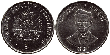 Гаити 5 сантимов 1997 Шарлемань Перальт KM 154а сталь плакированная никелем UNC 4609-226