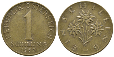 Австрия 1 шиллинг 1967 KM 2886 алюминиевая бронза 51-2225