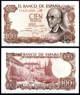 Испания 100 песет 1970 Pick 152 a бумага UNC (пресс) 8621-22-1-2