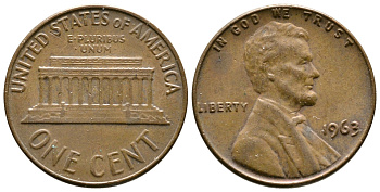 США 1 ЦЕНТ 1963 ЛИНКОЛЬН KM 201 медь цинк 93-1212
