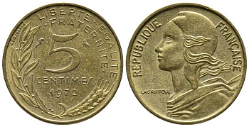 ФРАНЦИЯ 5 САНТИМОВ 1972 ТИП MARIANNE KM 933 медь алюминий никель 39-1243