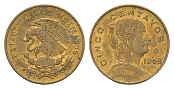 Мексика 5 сентаво 1968 Жозефа Ортис де Домингес KM 426 латунь 4655-1044