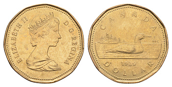 Канада 1 доллар 1989 Елизавета II (1952-2022), утка KM 157 никель плакированная бронзой 4678-1226