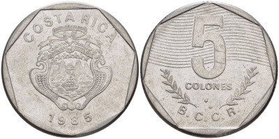 Коста-Рика 5 колонов 1985 B.C.C.R. KM 214.2 нержавеющая сталь 82-1011