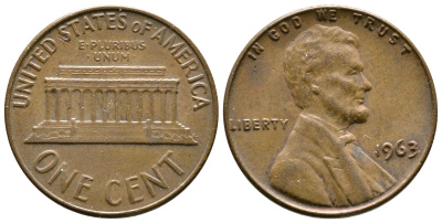 США 1 ЦЕНТ 1963 ЛИНКОЛЬН KM 201 медь цинк 93-1212