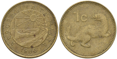 Мальта 1 цент 1986 ласка, горностай KM 78 никель латунь 4596-819