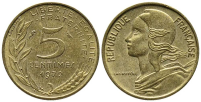 ФРАНЦИЯ 5 САНТИМОВ 1972 ТИП MARIANNE KM 933 медь алюминий никель 39-1243