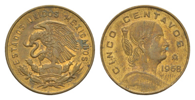 Мексика 5 сентаво 1968 Жозефа Ортис де Домингес KM 426 латунь 4655-1044