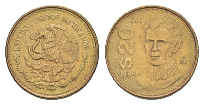 Мексика 20 песо 1988 Мо, Гуаделупе Виктория KM 508 латунь 4636-531