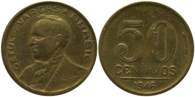 Бразилия 50 сентаво 1946 KM 557a алюминиевая бронза 4575-1041