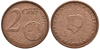 Нидерланды 2 евроцента 2003 Беатрикс (1980-2013) KM 235 сталь плакированная медью 4181-435