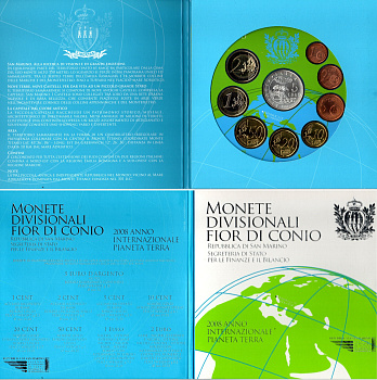 Сан-Марино годовой набор из 9 монет (1, 2, 5, 10, 20 и 50 евроцентов; 1, 2 и 5 евро) 2008 в оригинальном буклете, тираж 50.000 экземпляров KM MS69 (440, 441, 442, 482, 483, 484, 485, 486 и 512) BU 8-2-01-34