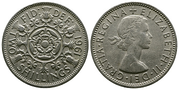 Великобритания 2 шиллинга (флорин) 1961 Елизавета II (1952-2022) KM 906, Spink 4146 медно-никель 4382-311