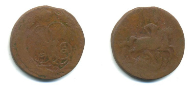 РОССИЯ 1 КОПЕЙКА 1758 медь 61-233