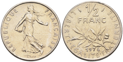 Франция 1/2 франка 1976 сеятель KM 931.1 никель    4169-159