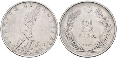 Турция 2-1/2 лиры 1972  KM 893.2 сталь 4117-214
