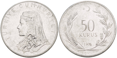 Турция 50 курушей 1976 Анатолийская невеста KM 899 нержавеющая сталь 4391-624