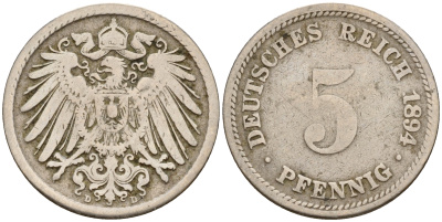 Германия 5 пфеннигов 1894 D J.12  KM 11 медно-никель    4598-1112